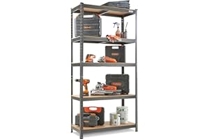VonHaus 5 Tier Garage Shelving – Metal Racking, Steel & MDF Boltless Shelves - Massive 875kg Capacity 175KG per Shelf - 180 x 90 x 40cm