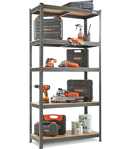 RB BOSS Garage Shelving Unit FastLok 4 Shelf MDF Red & Black Powder Coated Steel H 1600mm W 750mm D 350mm