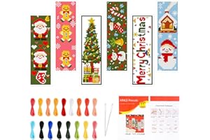 JSRQT Kit da 6 Segnalibri Punto Croce Christmas Prestampati con Istruzioni，Kit Ricamo Punto Croce per Principianti e Adulti,Idee Regalo Natale per Appassionati di Lettura,8''x2.4 (20 x 6cm)