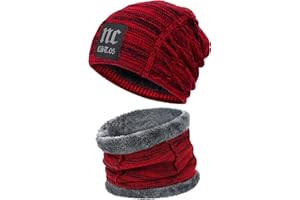 Bequemer Laden Mens Winter Beanie Hat Scarf Set Warm Knit Thick Fleece Lined Skull Cap Neck Warmer Gifts for Women Men