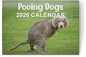 EVELAY Funny Calendar 2026 Dog Pooping - Month to View A3 When Open - UK Hanging Planner with Silly Dog Photos - Humorous Gift for Family or Secret Santa