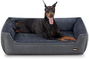 Feandrea Dog Bed, Linen-Look Pet Bed, Dog Sofa Bed with Raised Edges, Non-Slip Bottom, Removable Washable Cover, XXL, for Extra Large Dogs, 120 x 90 x 30 cm, Dark Grey PGW013G01