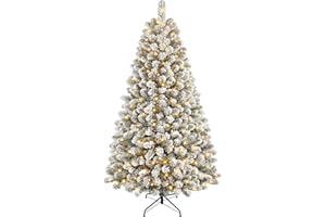 SHareconn Árbol de Navidad Artificial 2.1m con Nieve y Luces LED | 320 Leds Blanco Cálido, 8 Modos, Plegable e Ignífugo