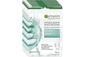 Garnier Maschera in Tessuto Skin Active Hydra Bomb, Formula Super Idratante e Rivitalizzante, Per Tutti i Tipi di Pelle, Con Acido Ialuronico e Aloe Vera Biologica, Confezione da 5