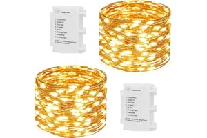 Koopower [2 Pack] 50 LEDs Battery Operated Fairy Lights [Auto On/Off], 6M Waterproof Micro Lights Copper Wire String Lights for Christmas Wedding Party (Warm White)