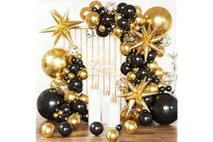 KARLURE Schwarz Gold Luftballon Girlande Kit Silvester Deko 2025, 137 Luftballons Schwarz Gold Set für Geburtstagsdeko Geburtstag Party Neujahr Abschlussfeier Abschluss Jugendweihe Deko