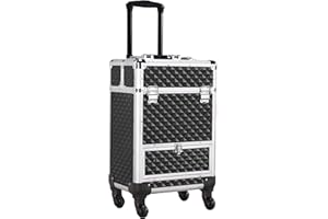 Yaheetech Beauty Case kuferek na kosmetyki do makijażu, walizka wielofunkcyjna, aluminiowa, czarny, 34.5 x 24.5 x 55.5cm