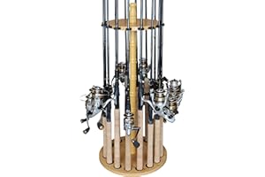 Rush Creek Creations | 16-Rod Fishing Rod Holder, Industrial Wall Mounted Tiered Shelf, Steel, Revolving, Large, For Garage Fishing Gear Organization