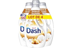 Dash 2en1 Lessive Liquide, 100 Lavages (4 x 25 Lavages), Ambre & Orchidée, avec 3 SEMAINES DE FRAÎCHEUR* et Lenor, Fabriquée En France, Dash 2in1