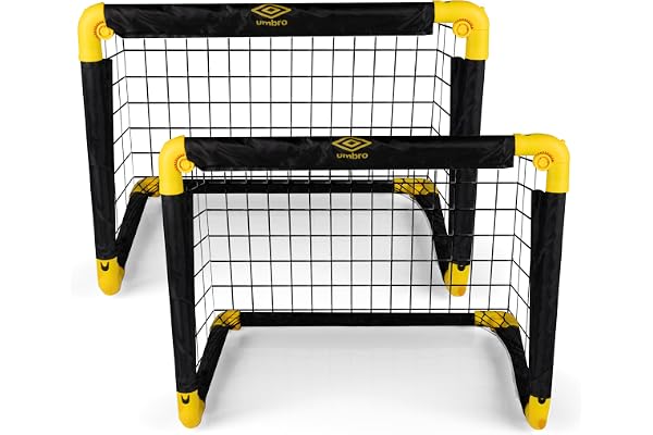 Umbro Cage de Foot 50 x 44 x 44 cm - Ensemble de 2 Buts de Foot - Mini But Pliable - Kit Entrainement Football pour Enfants et Adultes - Cage Foot Exterieur et Interieur - Montage Rapide - Noir/Jaune