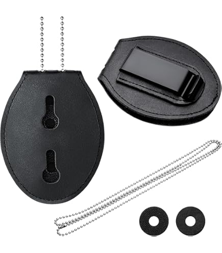Ullnosoo 2-Pack Police Badge Holders With Chains - Leather Belt Clip For Law Enforcement & Security