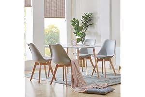 H.J WeDoo - Set da pranzo con 4 sedie rettangolari e 4 sedie per sala da pranzo, adatto per sala da pranzo, cucina, soggiorno, bianco e grigio