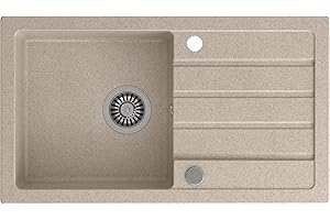 VBChome Évier de cuisine encastrable - 77 x 44 cm - Beige - Moucheté - Siphon de cuisine