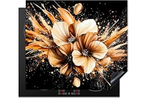KitchenYeah© Copri Piano Cottura Induzione 60x52 cm Coprifornelli Fornello Proteggi Tutto per la Cucina Fornelli Fiori - Oro - Graffiti - Nero - Astratto