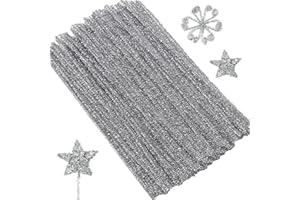 QIANFENSHI 100 Piezas Limpiapipas,Limpia Pipas para Manualidades,Limpiapipas Manualidades,Limpia Pipas,Alambre de Chenilla Colores,para Manualidades y Decoraciones DIY,30cm x 6mm,Plateado