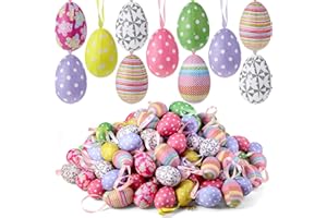 HARRYCLE 120 Pcs Easter Hanging Eggs Colorful Easter Eggs Hanging Ornaments Bulk Paper Mache Foam Easter Eggs Decoration Easter Party Favors for Crafts Tree Spring Home Decoration