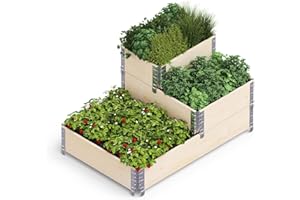Upyard Stepped Bed - modernes Hochbeet aus Palettenrahmen - modulares, mehrstufiges Hochbeet aus Naturholz für Garten und Terrasse, 120x80x58,5, Naturholz