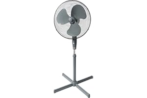 Bestron Ventilateur sur pied avec trois niveaux de vitesse, Ventilateur avec fonction oscillation à 75° & hauteur réglable jusqu'à 122 cm, Ø 45 cm, 45 Watts, ASV45G, Couleur: Gris