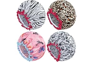 Yoosit 4 PACK Double Layer Waterproof Reusable Satin Shower Caps with Adjustable Bath Hair Caps Stretchy EVA Bathing Hats Bonnets Curly Long Braids Hair for Women Girls (pack of classic)
