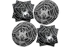 BFB Set di Piatti carta di Halloween 40 pezzi Ragnatela Stoviglie per feste Piatti e Tovaglioli monouso, Nero
