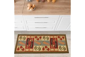 Ottomanson Sara's Kitchen Ciemnooliwkowozielone warzywa, designerski dywan z gumowym spodem, 50 x 150 cm, oliwkowozielony