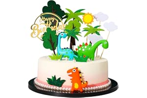 Auidy_6TXD 17 Pcs Dinosaur Cake Topper Cupcake Topper, 3D Cake Decorations Happy Birthday Caker Topper for Dinosaur Theme Boy Girl Kid Birthday Party Supplies
