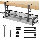 Cable Tray Desk Under Table Without Drill, Cable Organizer Set for Under Desk, Cable Management Holder for Home Office Gaming