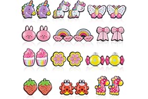 BTHRORO Kolczyki Klip Dziewczyny 12 Pary, Wiele Śliczne Kolczyki Kolczyki Bez Otworu Motyl Kolczyki Dziewczyna Hipoalergiczne Kolczyki Księżniczka Biżuteria Akcesoria, Bez kamieni szlachetnych