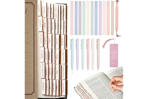 CANIPHA Laminated Bible Tabs Set 12 evidenziatori per Bibbia senza sbavature e 6 penne per Bibbia lisce con 96 kit di etichette per Bibbia laminate, forniture per studio della Bibbia, etichette per pennarelli