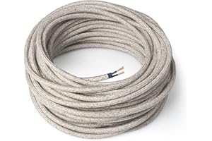 Amarcords - Câble électrique textile couleur CANVAS BEIGE, rond, lin, 10 mètres, à 2 brins 2x0,75 - Fil vintage en tissu coloré, pour lampes, lustres, appliques et abat-jours.