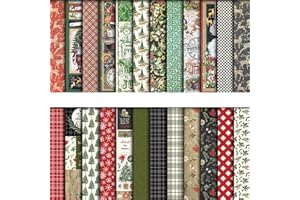 REVPOLTIQ Set di carta con motivi natalizi, 24 motivi natalizi, confezione da 24 fogli di carta decorativa natalizia per realizzare biglietti, album di ritagli (A)