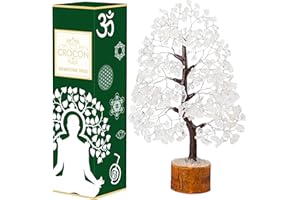 Crocon Clear Quartz Gemstone Money Tree Feng Shui Bonsai Reiki Crystal Healing Chakra Balancing Decoration Ornament Figurine Spiritual Enhancement Good Luck Prosperity Gift Decor Size 10-12"