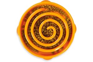 Outward Hound Fun Feeder Slo-Bowl - Gamelle d'alimentation lente anti-glouton pour chien - taille L/normal - orange