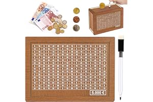 JIEBAO Hucha Retro Retro Hucha de Madera con Contador Caja de Ahorros de Madera Caja de Dinero con Objetivo Ahorro y Números para Marcar con bolígrafo Ayuda a los niños a Ahorrar el hábito (5000€)