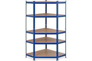 Relaxdays 10034165 Estantería Metálica Esquinera, Galvanizada, máx. 875 kg, 181x128x92 cm, 5 Estantes, para Encajar, Acero, Azul