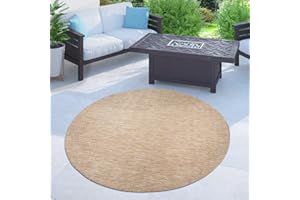 Paco Home Alfombra Exterior Interior Balcón Terraza Alfombra Cocina Monocolor Jaspeado, tamaño:Ø 120 cm Redon, Color:Naturaleza