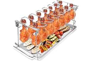ChicSolis Edelstahl Hähnchenschenkel Rack mit Auffangschale - Faltbare Hähnchenschenkel Rack - Hält 14 Hähnchenschenkel - spülmaschinenfest