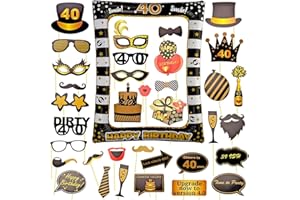AIBAOBAO 40 Geubrtstag Fotobox Accessoires, 35 Stück 40. Foto Requisiten und Aufblasbarer Bilderrahmen Rahmen Fotoautomat Deko, Happy Birthday Selfie Rahmen für Frauen Männer Partys Feste Hochzeit