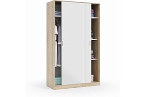 Dmora Armadio Guardaroba, 2 Ante scorrevoli, Legno Bianco cm. 120 x 200 x 50, 120 x 50 cm Rovere
