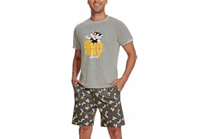 Demegimi Pijama Hombre Algodón Pijama de Verano Divertido Hombre Conjunto Pijama Hombre Verano Manga Corta Pijamas para Mangas Camiseta Cortas con Bolsillos