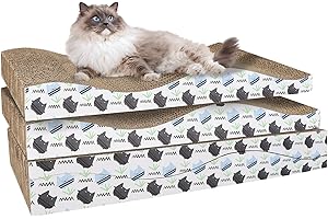 OMATSBEH 4 Pack Cat Scratcher Pad - Cardboard Scratch Boards for Indoor Cats (4 Pack Grey)
