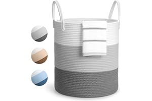 Damcyer Groß Wäschekorb,Faltbarer Wäschekorb Aufbewahrungskorb Organizer mit Griff,Baumwollseil Wäschesammler für Badzimmer Wohnzimmer Schlafzimmer,Cremeweiß+Cremeweiß