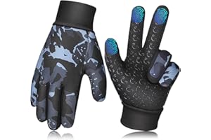 AOTOW Gants d'hiver à écran Tactile pour Enfants: Gants Thermiques pour Garçons Et Filles Moufles De Cyclisme Coupe-Vent 4-12 Ans Enfants (Camouflage & Bleu & Gris)