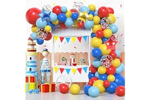NETNOLOGY Kit Arco Palloncini Rosso Blu Giallo, 106pcs Ghirlanda Palloncini Circo Carnevale con Palloncini Foil Stella Palloncini Coriandoli Multicolori per Compleanno Circo Carnevale Baby Shower Decorazioni