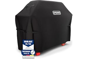 SPRINKS® Grillabdeckung WETTERFEST Grill Abdeckhaube Hochwertige Grill Abdeckung für Weber, Napoleon, Enders - EXTRA Griffen Gasgrill Oxford 600D Gewebe [147x61x122cm] - Grill Cover (Schwarz)
