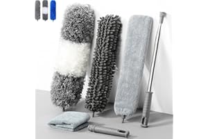 HELI MIAO Telescopic Duster, Washable, Duster, Telescopic Rod and Bendable Corner Broom (szary + biały, 6)