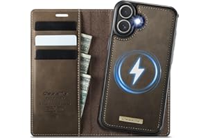 Coverilo Handyhülle für iPhone 16 Hülle Abnehmbar 2-in-1 Magnetische Premium PU Leder Klapphülle Kabelloses Laden Kartenfach RFID Schutz Standfunktion Schutzhülle für iPhone 16 – Braun