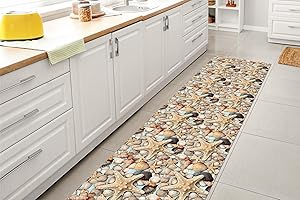 GLHOME IDEE PER LA CASA GL Home Tappeto Cucina Antiscivolo Made in Italy Passatoia Antimacchia Multiuso Corridoio Soggiorno Lavabile in Lavatrice - Conchiglie Marine - 50x150 cm