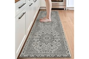 DEXI Alfombra Cocina Lavable Antideslizante 60 x 220 cm, Alfombras de Cocina Impermeable Antifatiga para Comedor, Lavadero, Oficina en Casa, Gris