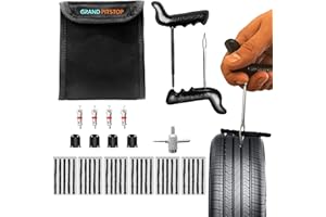 GRAND PITSTOP 42 Pcs Universal Tire Repair Kit, Heavy Duty Car Emergency Tool Kit for Flat Tire Puncture Repair, Compact Kit for Autos, Cars, Motorcycles, Trucks, RVs, etc.(30 Strips)